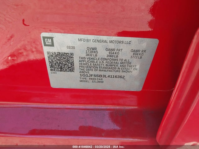 1G1JF5SB3L4116362 Chevrolet Sonic Fwd  Premier
