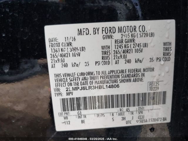 2LMPJ8LR3HBL14806 Lincoln Mkx Reserve