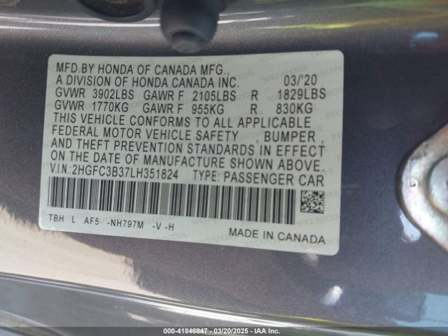 2HGFC3B37LH351824 Honda CIVIC EX
