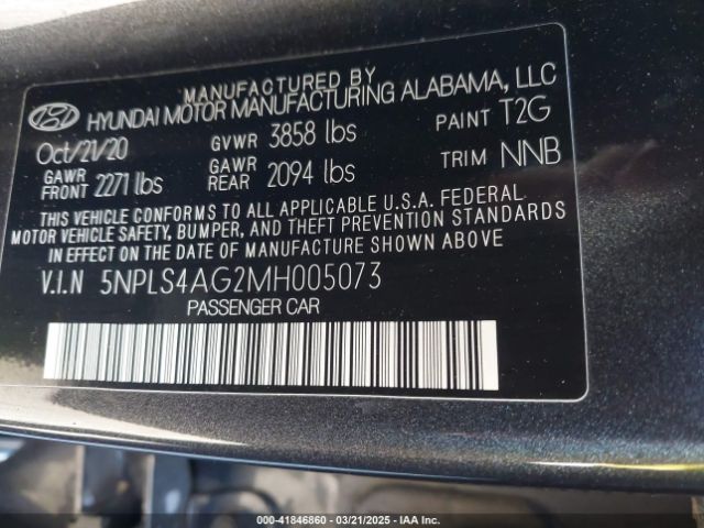 5NPLS4AG2MH005073 Hyundai ELANTRA SEL