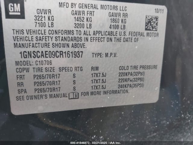 2012 CHEVROLET TAHOE 1GNSCAE09CR161937 Photo 8