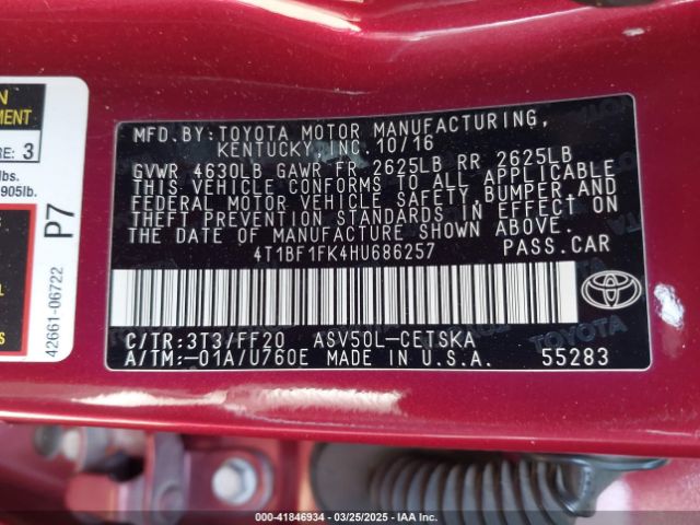 4T1BF1FK4HU686257 Toyota CAMRY SE