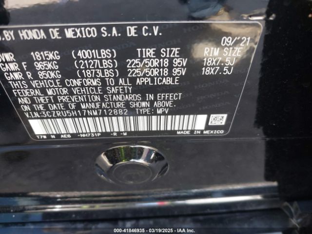 3CZRU5H17NM712882 Honda Hr-v 2wd Sport