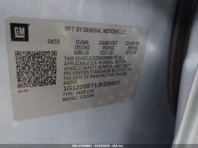 1G1ZD5ST1JF220853 Chevrolet MALIBU LT