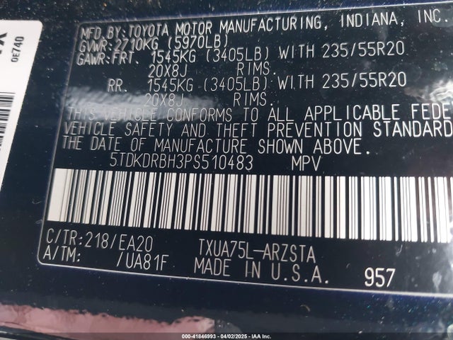 5TDKDRBH3PS510483 Toyota t24a-fts