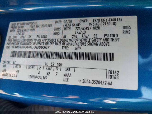 1FMCU0G6XLUB66367 Ford ESCAPE SE
