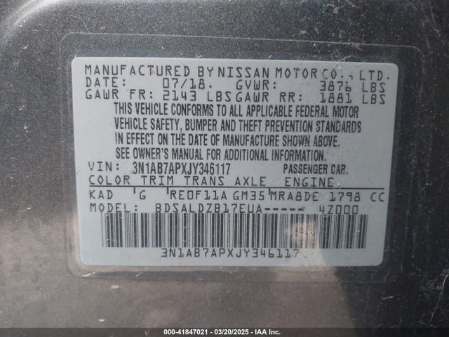 3N1AB7APXJY346117 Nissan SENTRA SV