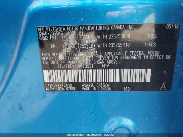 2T3YFREV1JW473994 Toyota Rav4 Limited