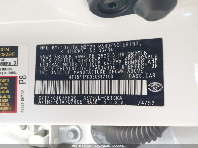 4T1BF1FK0EU837400 Toyota Camry Se Sport
