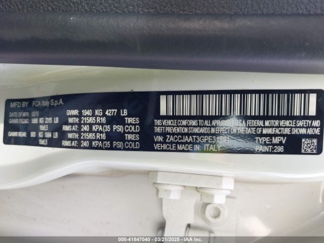 ZACCJAAT3GPE31591 Jeep Renegade Sport