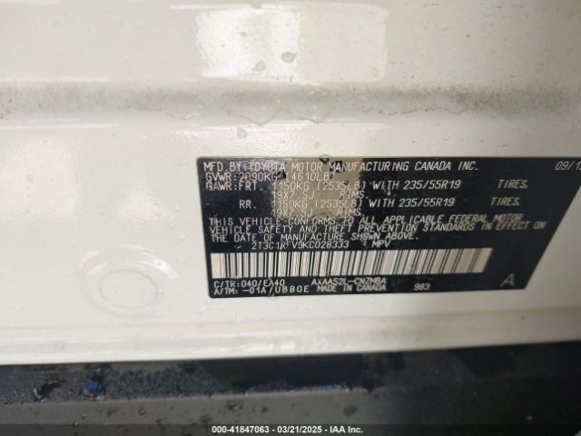 2T3C1RFV9KC028333 Toyota Rav4 Xle Premium