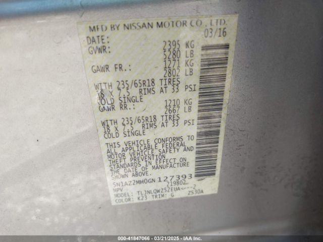 5N1AZ2MH0GN127393 Nissan MURANO SV