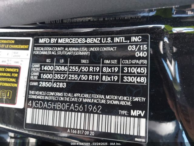 4JGDA5HB0FA561962 Mercedes-Benz Ml 350 4matic