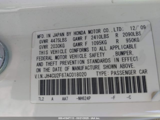 2010 ACURA TSX JH4CU2F67AC018020 Photo 8