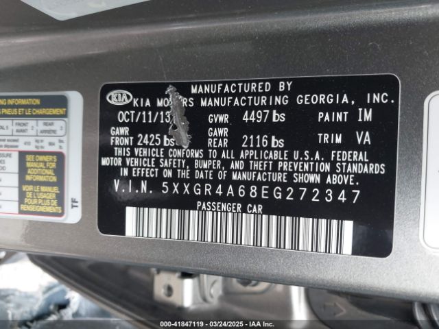5XXGR4A68EG272347 KIA Optima Sxl Turbo