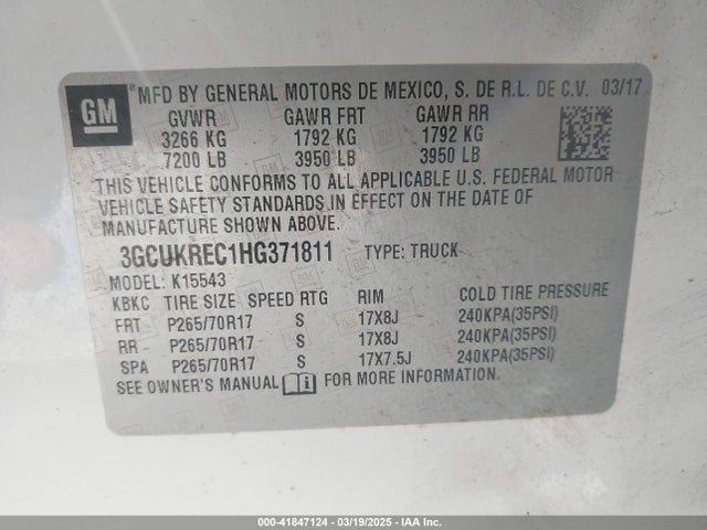 3GCUKREC1HG371811 Chevrolet Silverado 1500 1lt