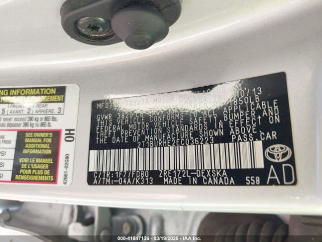 2T1BURHE2EC036223 Toyota Corolla S Plus