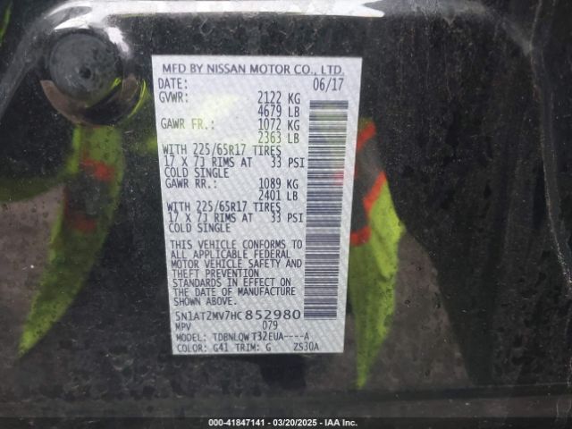 5N1AT2MV7HC852980 Nissan ROGUE SV