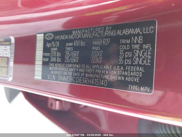 5NMJBCDE3RH415140 Hyundai TUCSON SEL