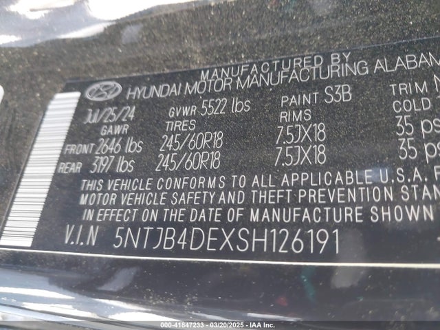 5NTJB4DEXSH126191 Hyundai Santa Cruz Sel