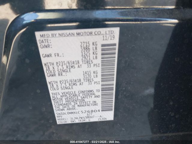 5N1DL0MMXLC526804 Infiniti Qx60 Pure Awd