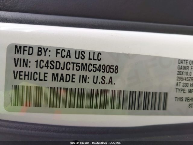 1C4SDJCT5MC549058 Dodge Durango R/t Awd