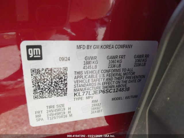 KL77LJEP6SC124838 Chevrolet Trax Fwd 2rs