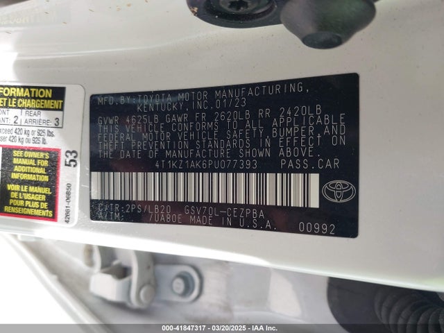 4T1KZ1AK6PU077393 Toyota Camry Xse V6