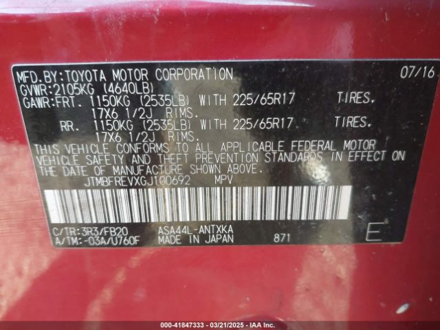 JTMBFREVXGJ100692 Toyota RAV4 LE