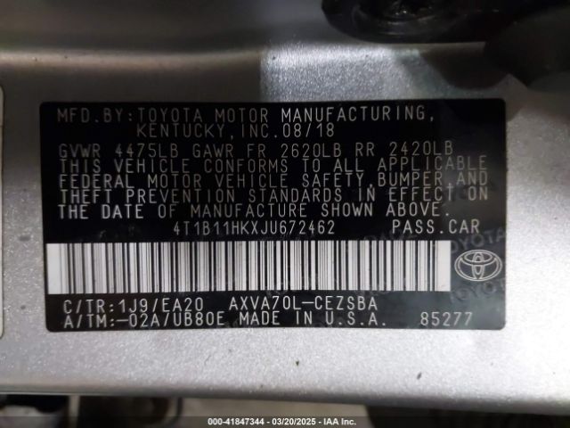4T1B11HKXJU672462 Toyota CAMRY SE