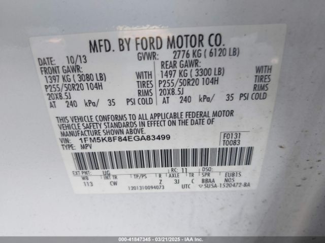 1FM5K8F84EGA83499 Ford Explorer Limited