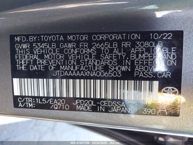 JTDAAAAAXNA006503 Toyota Mirai Xle