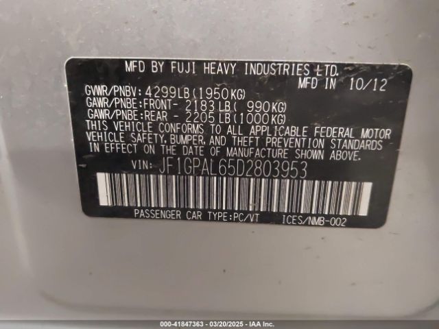 2013 SUBARU IMPREZA JF1GPAL65D2803953 Photo 8