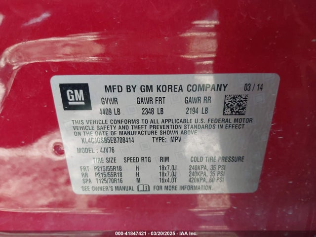 Buick Encore Leather 2014 KL4CJGSB5EB708414 Image 9