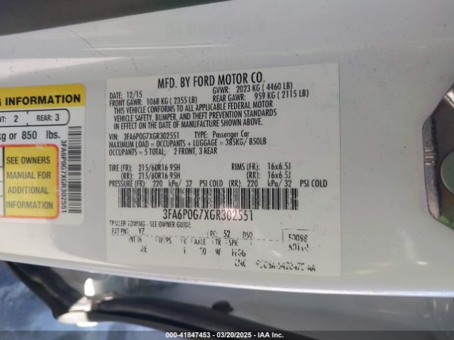 3FA6P0G7XGR302551 Ford FUSION S