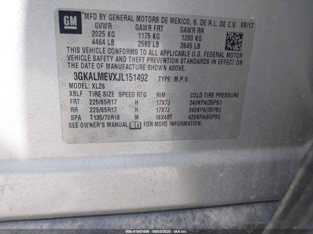 3GKALMEVXJL151492 GMC Terrain Sle