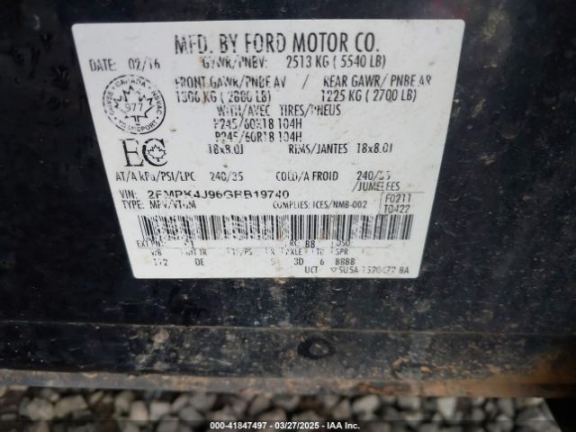 2FMPK4J96GBB19740 Ford EDGE SEL