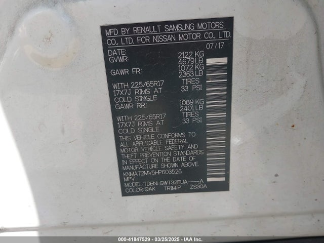 KNMAT2MV5HP603526 Nissan ROGUE SV