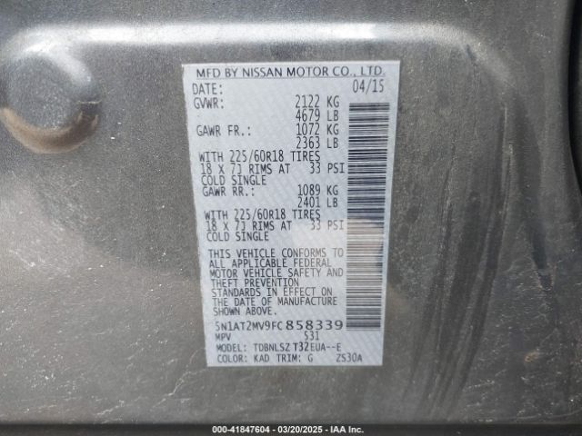 5N1AT2MV9FC858339 Nissan Rogue Sl