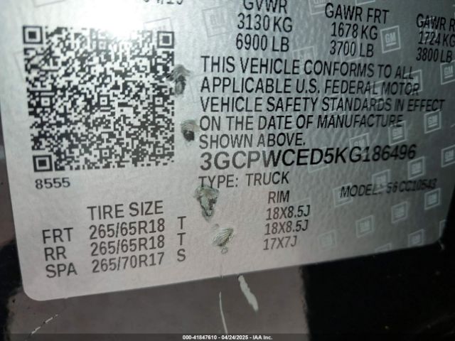 3GCPWCED5KG186496 Chevrolet Silverado 1500 Lt