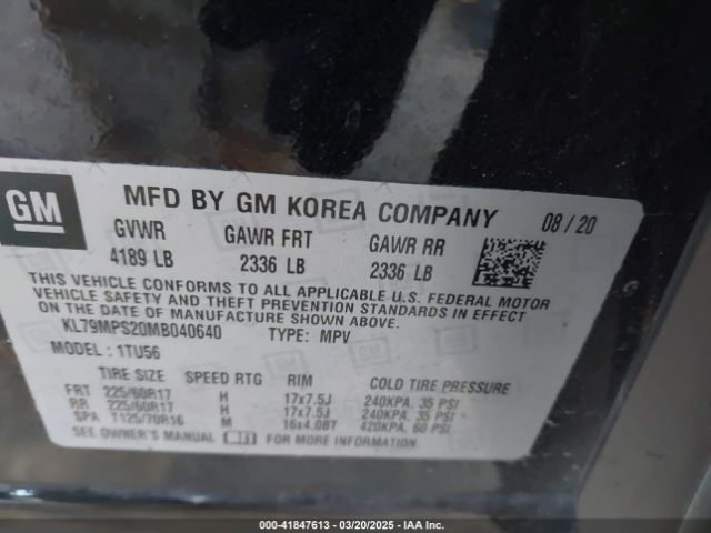 KL79MPS20MB040640 Chevrolet Trailblazer Fwd Lt