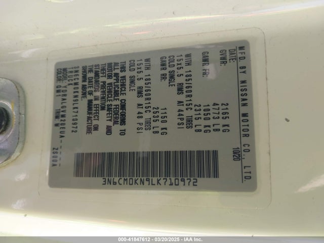 3N6CM0KN9LK710972 Nissan NV 200