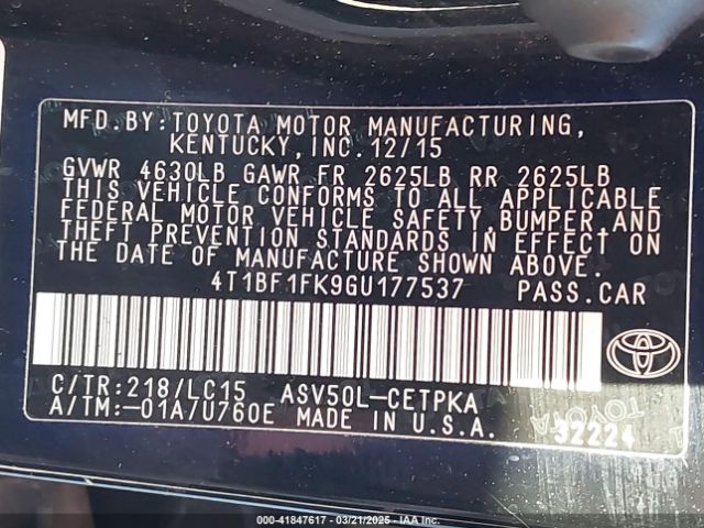 4T1BF1FK9GU177537 Toyota CAMRY XSE