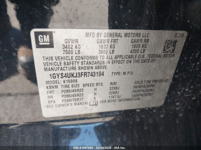 1GYS4UKJ3FR743194 Cadillac l86 - vvt, afm, e85 max, aluminum