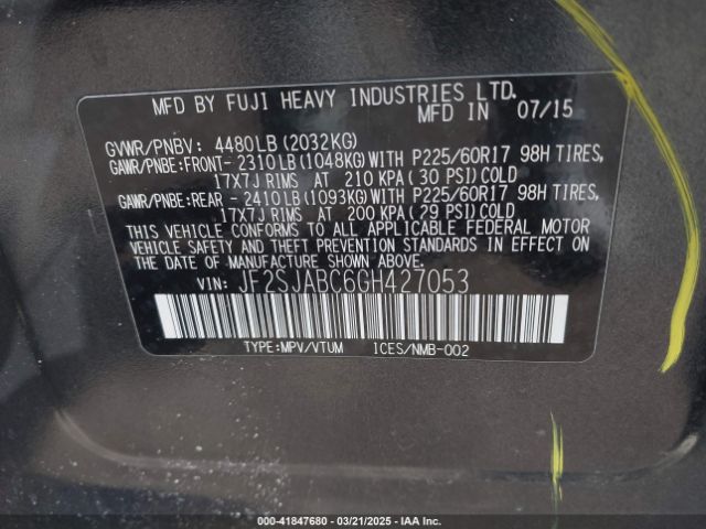 JF2SJABC6GH427053 Subaru Forester 2.5i