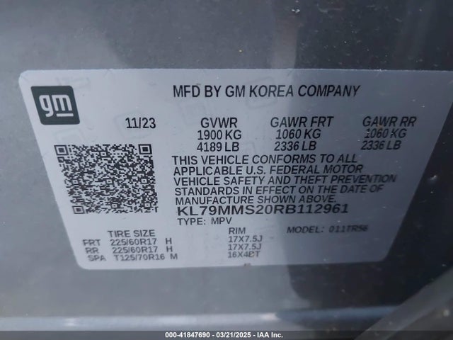 KL79MMS20RB112961 Chevrolet Trailblazer Fwd Ls