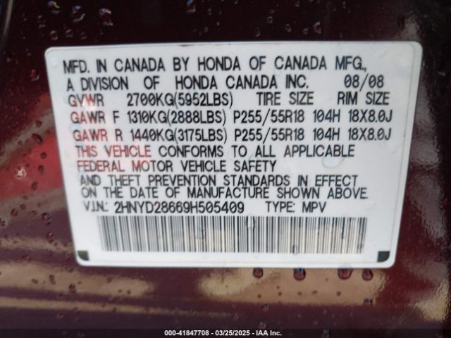 2009 ACURA MDX 2HNYD28669H505409 Photo 8