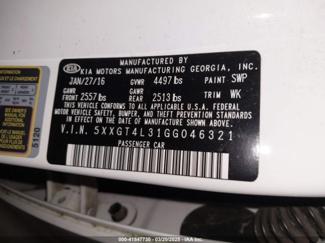 5XXGT4L31GG046321 KIA Optima Lx