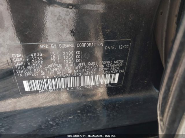 4S3BWAF65P3008337 Subaru Legacy Premium