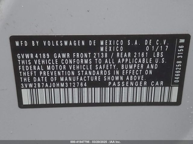 3VW2B7AJ0HM312764 Volkswagen Jetta 1.4t S
